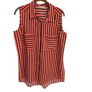 D2G Womens Sleeveless Striped Blouse M Pink & Black Polyester Pocket Detail